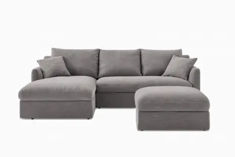 Agnes Slipcover Storage Chaise Sectional Couch with Ottoman