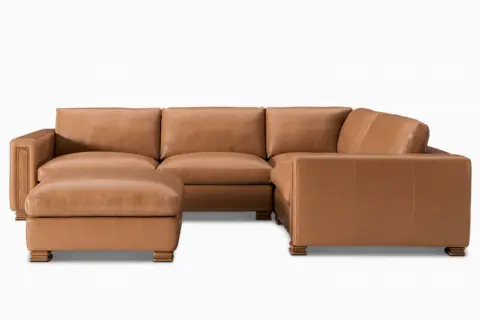 Atelier Kagan Leather 4-Piece Chaise Sectional Couch with Ottoman