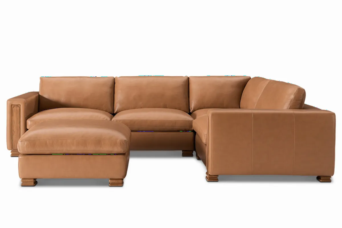 Atelier Kagan Leather 4-Piece Chaise Sectional Couch with Ottoman - view 5