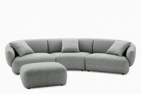 Auburn Performance Fabric Curve Sofa with Ottoman