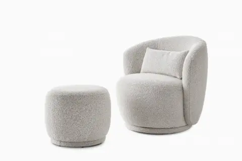 Avery Performance Bouclé Swivel Armchair with Ottoman