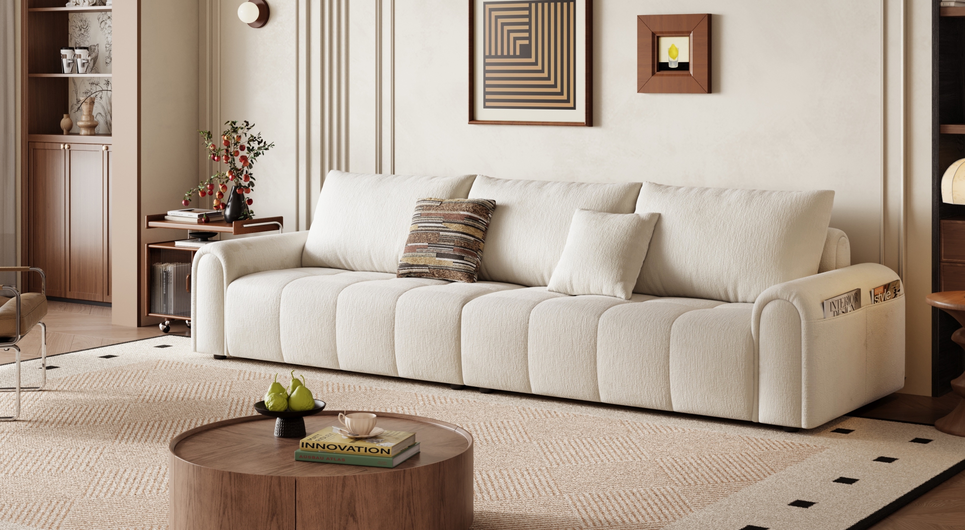 Cream Channel Boucle Sofa