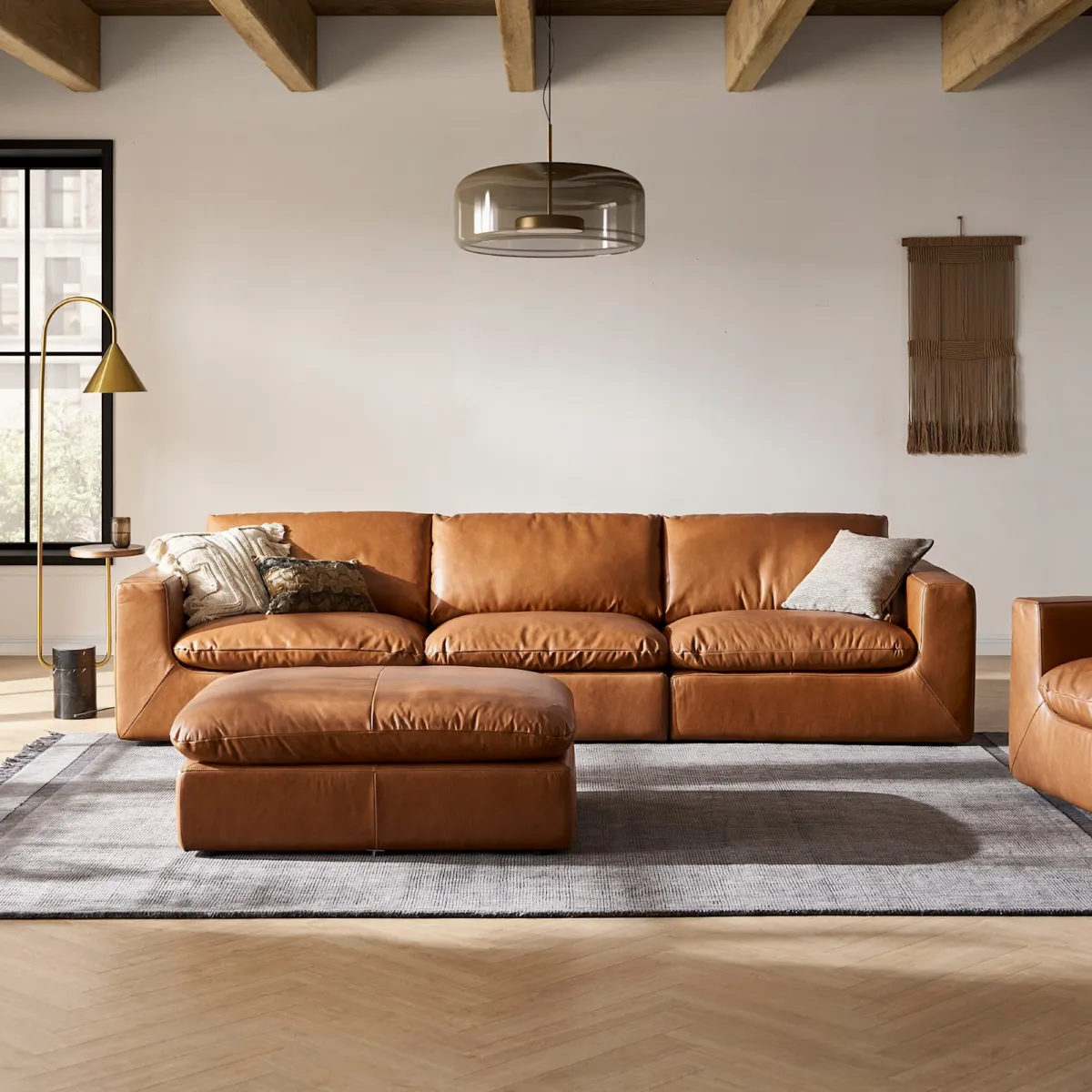 Dawson Leather Extended Sofa with Ottoman - view 8