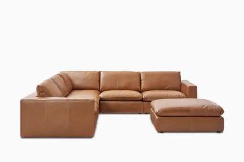Dawson Leather L-Shape Sectional Couch with Ottoman