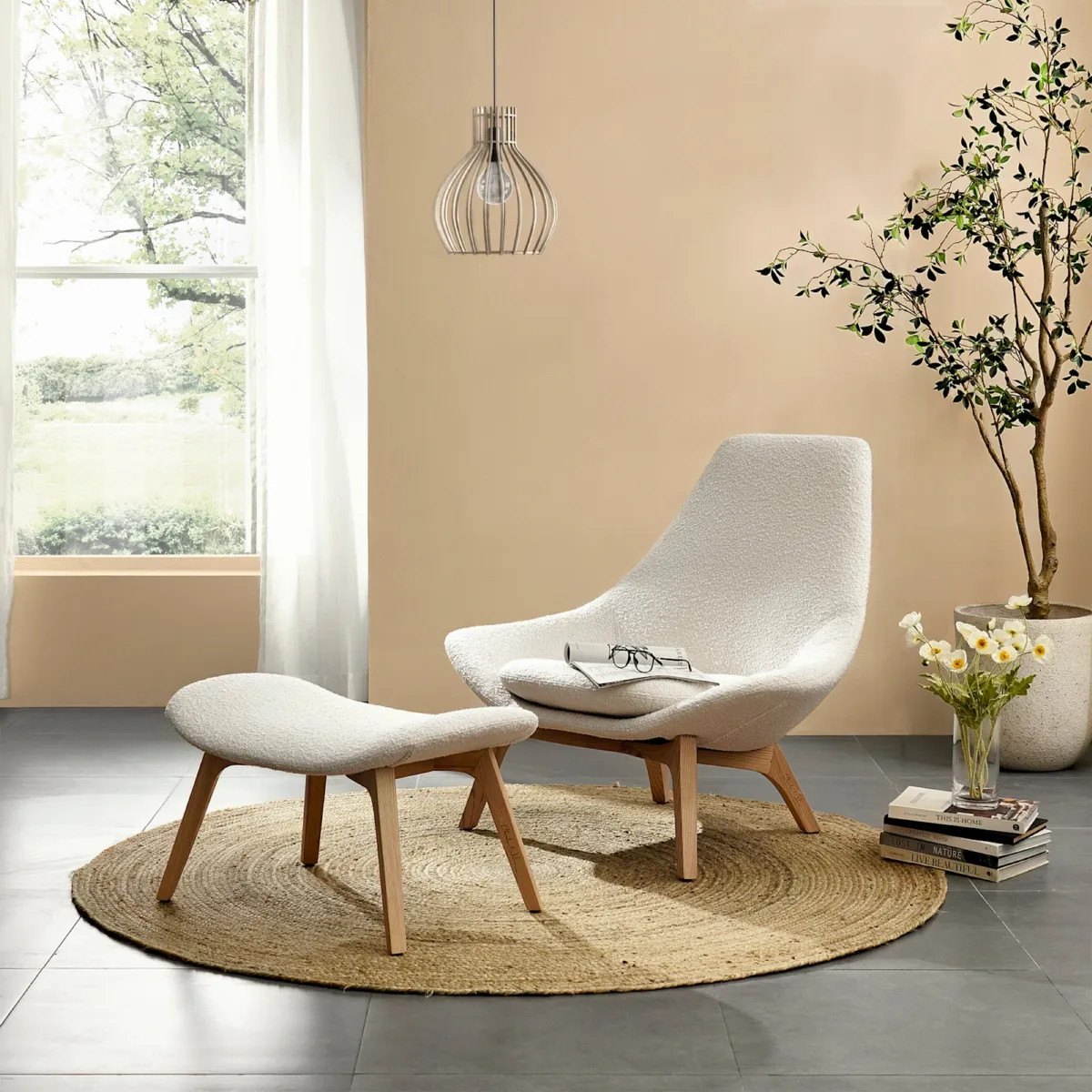 Gable Bouclé High Armchair & Ottoman Set - view 6