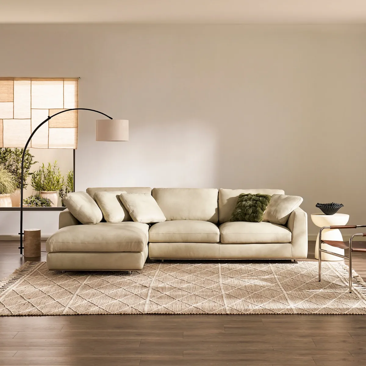Hamilton Leather Chaise Sectional Couch with Storage Ottoman - view 7