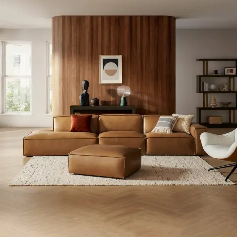 Jonathan Leather Extended Side Chaise Couch with Ottoman