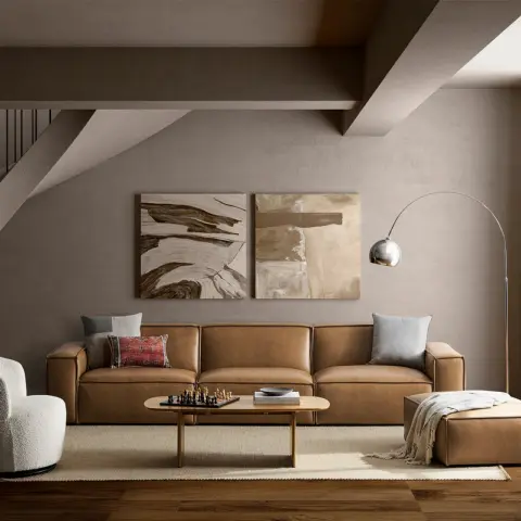 Jonathan Leather Extended Sofa with Ottoman