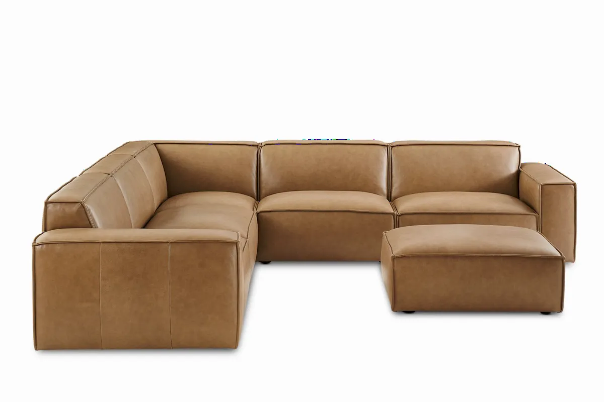 Jonathan Leather L-Shape Sectional Couch with Ottoman - view 3