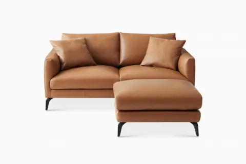 Lena Leather Loveseat with Ottoman