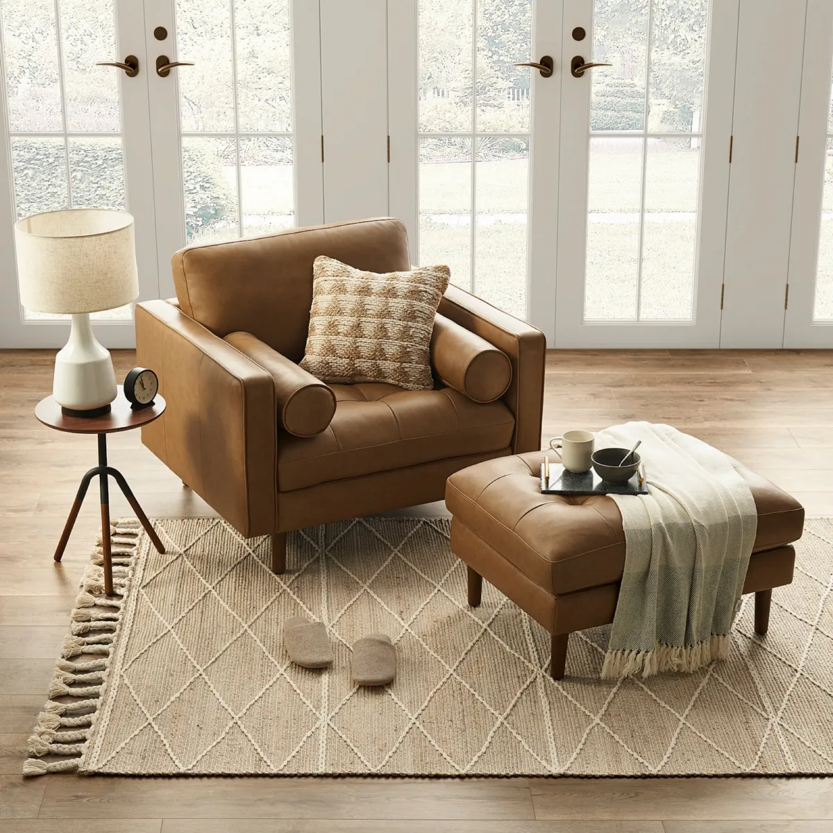 Madison Leather Ottoman - view 4