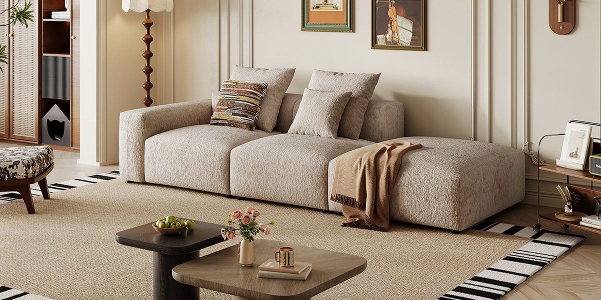 Cream Chenille Sofa