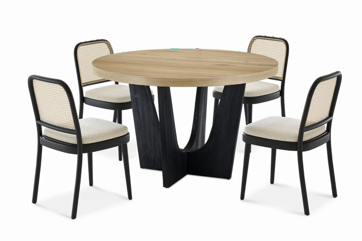 Sawyer Round Dining Table with 4 Edith Cane Chairs, Black - view 5