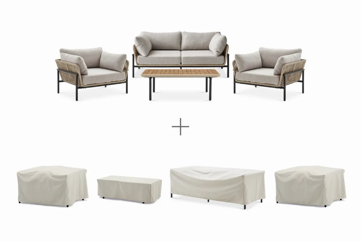 Sierra Outdoor Couch, 2 Lounge Chairs & Coffee Table Set - view 7