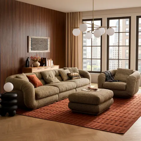 Solari Performance Fabric Extended Couch with Ottoman