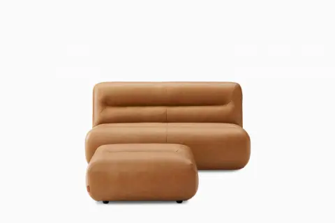 Tovi Leather 2 Seater Armless Couch with Ottoman