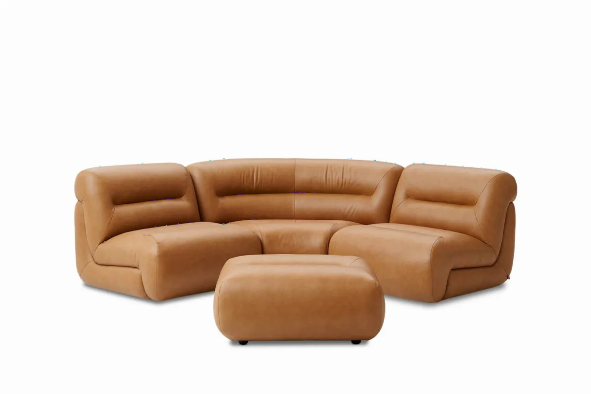 Tovi Leather 3-Piece Sectional Couch with Ottoman - view 6