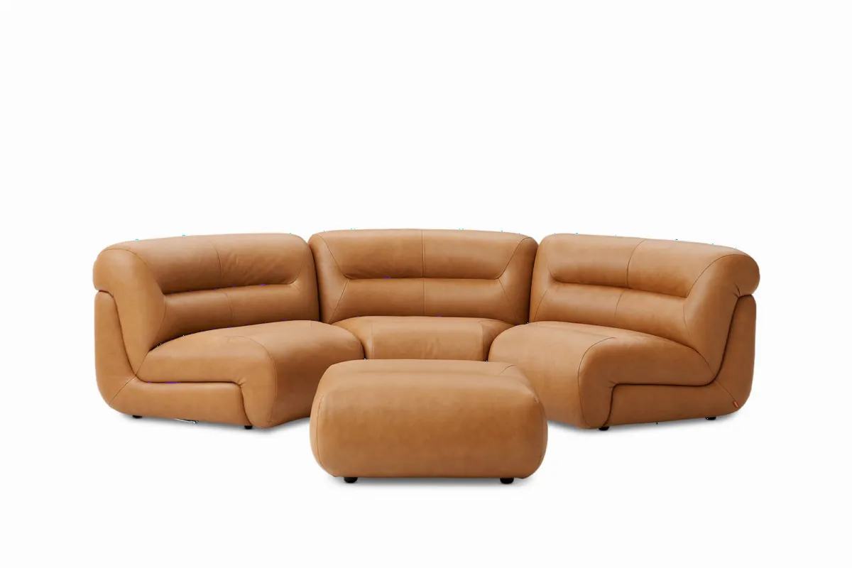 Tovi Leather Curve Sofa with Ottoman - view 8